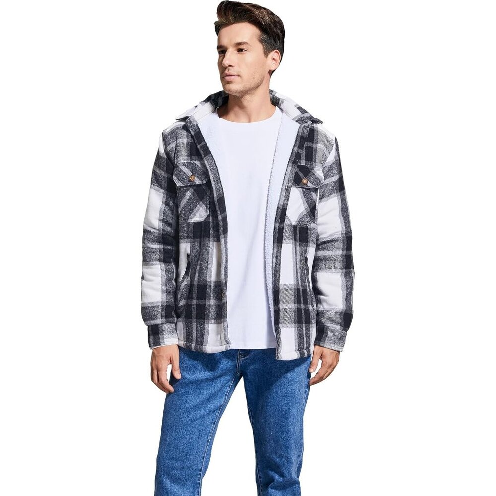 Men's Blackline Cotton Sherpa Lined Button Down Flannel Shirt Jacket Plaid Soft - Picture 4 of 7